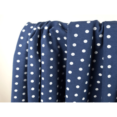 Tissu Maille Jersey Coton / Elasthanne Mini Dots Bleu / Ecru