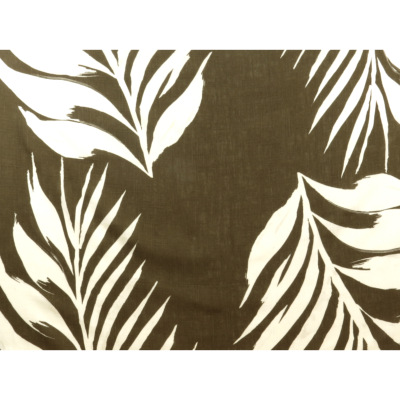 Taupe Tropical Leave Viscose / Linen Fabric