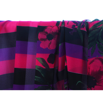Striped & Flowered Chiffon Fabric