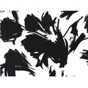 Tissu Crepe Ecru Imprimé Fleurs Abstraite Noir