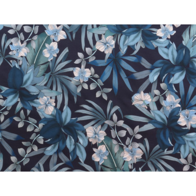 Navy Tropical Flowered Cotton Voile Fabric