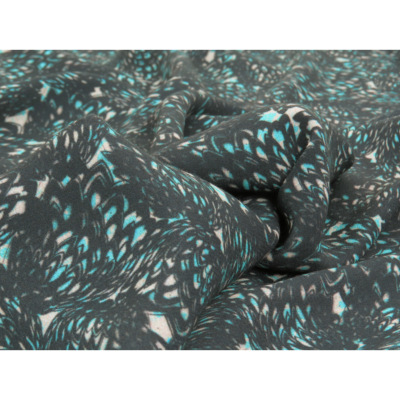 Tissu Crepe Viscose Abstrait Ecru / Turquoise