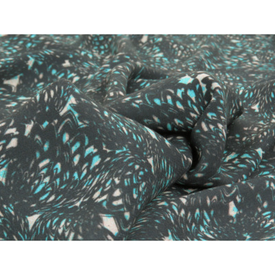 Coupon Crepe Viscose Abstrait Ecru / Turquoise 90 cm x 140 cm