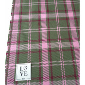 Tissu Sergé 100 % Coton Bio TARTAN Vert / Rose