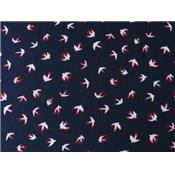 Tissu Crepe LONDRES Marine Imprimé Hirondelle Bicolore