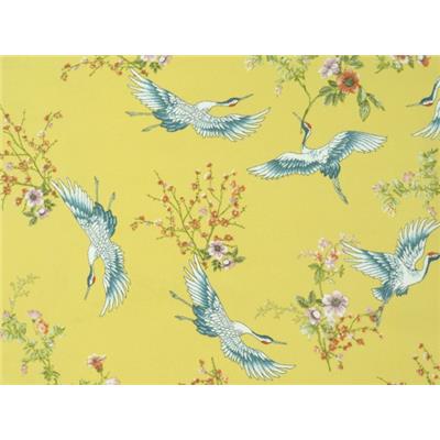 Tissu Crepe LONDRES Jaune Imprimé Grues