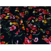 Tissu Crepe Noir Fleurs Aquarelles