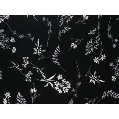 Tissu Crepe Satiné Noir Imprimé Fleurs