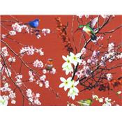 Tissu Jersey VENISE Terracotta Oiseaux Japonisant