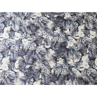 Tissu Jersey Polyester Imprimé Feuillages et Fleurs Tropicales