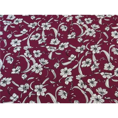 Tissu Viscose Crepe Bordeaux Imprimé Fleurs