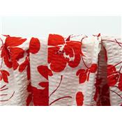 Tissu Crepon de Coton Fleurs Blanc / Rouge