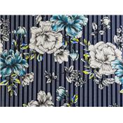 Tissu Maille Scuba Crepe Imprimé Rayures & Fleurs