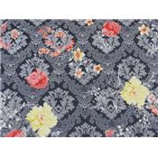 Tissu Jacquard Bleu Foncé Imprimé Fleurs