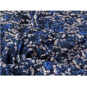 Tissu Jersey Viscose / Elasthanne Fleuri Marine