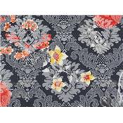 Tissu Jacquard Bleu Foncé Imprimé Fleurs