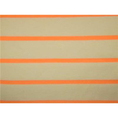 Tissu Jersey Coton Rayure Abricot / Corail Fluo