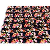 Tissu Jersey FUJI Bouquet de Fleurs Marine