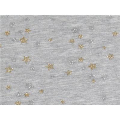 Tissu Jersey Gris Chiné Motifs Etoiles Argentées et Dorées