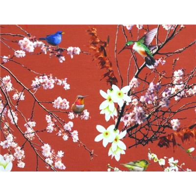 Tissu Jersey VENISE Terracotta Oiseaux Japonisant