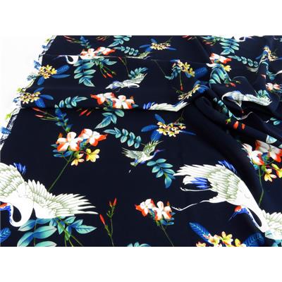 Tissu Voile de Viscose Grues Marine