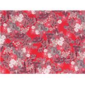 Tissu Voile de Viscose Fleurs Japonisantes Corail