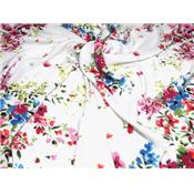 Tissu Voile de Viscose Bouquet de Fleurs Ecru