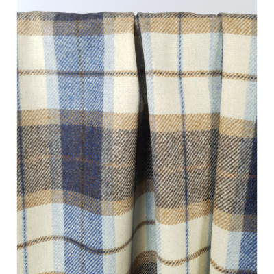 Tissu Lainage Léger 100 % Laine TARTAN Ecru / Bleu