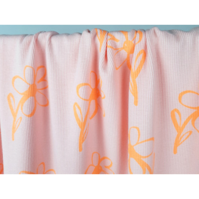 Tissu Maille Cote 2x2 Fleurs Graphiques