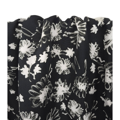 Tissu Sergé Léger 100 % Tencel Fleurs Noir / Blanc