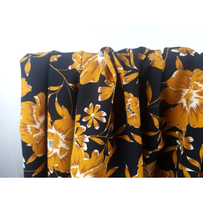 Tissu Toile Poly / Viscose Fleur Noir & Ocre