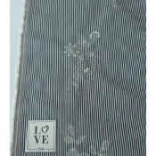 Tissu Toile Mélange Coton Rayé & Brodé Noir / Ecru