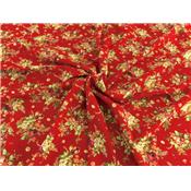 Tissu Coton Effet Lin Fleurs Rouge