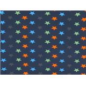 Tissu Jersey Coton / Elasthanne Bleu Marine Imprimé Etoiles Multicolore
