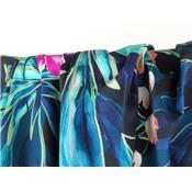 Tissu Satin de Coton Fleurs Bleu