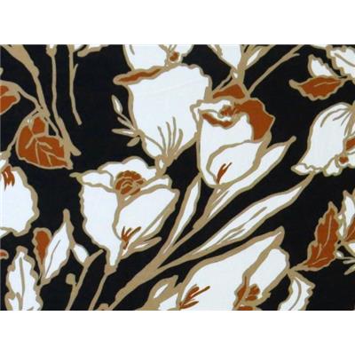 Tissu Crepe Noir Imprimé Fleurs Ecru