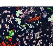 Tissu Soft Shell Oiseaux Japonisant Marine