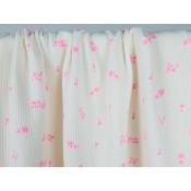 Tissu Maille Cote 2x2 Fleurette Rose Fluo