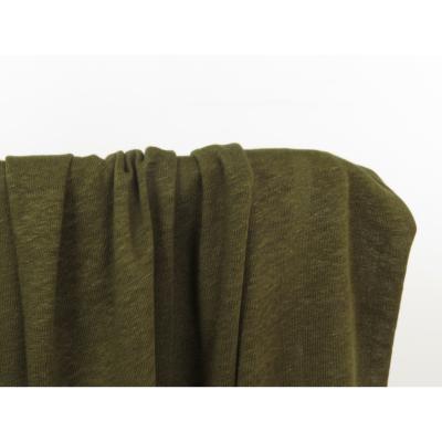 Tissu Maille Jersey 100 % Lin Olive