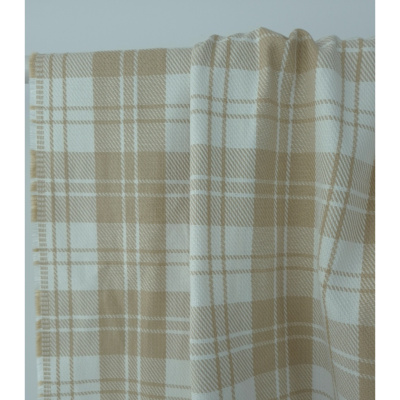 Tissu Sergé 100 % Coton Bio TARTAN Beige / Ecru