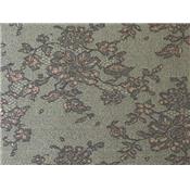 Tissu Jacquard Motif Fleurs Kaki / Noir / Lurex Bronze