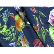 Tissu Jersey Coton / Elasthanne Imprimé Fleurs & Oiseaux