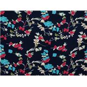 Tissu Voile de Viscose Marine Fleurs