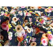 Tissu Jersey FUJI Bouquet de Fleurs Marine