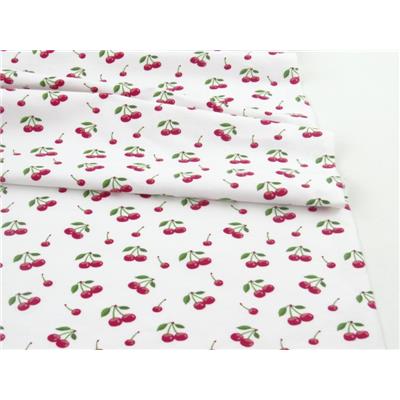 Tissu Jersey Coton / Elasthanne Cerise Blanc