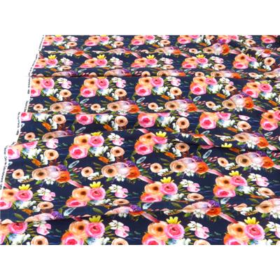 Tissu Molleton Bouquet de Fleurs Marine