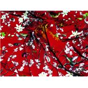 Tissu Jersey VENISE Rouge Oiseaux Japonisant