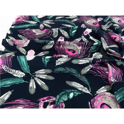 Tissu Voile de Viscose Plumes de Paon Marine