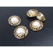 Bouton Polyester Rond Dor 23 mm Imitation Perle