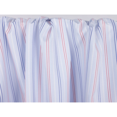 Tissu Popeline 100 % Coton Bleu Ciel Rayé Marine / Rouge / Blanc